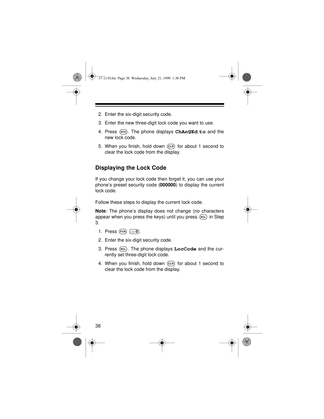 Radio Shack CT-501 owner manual Displaying the Lock Code 