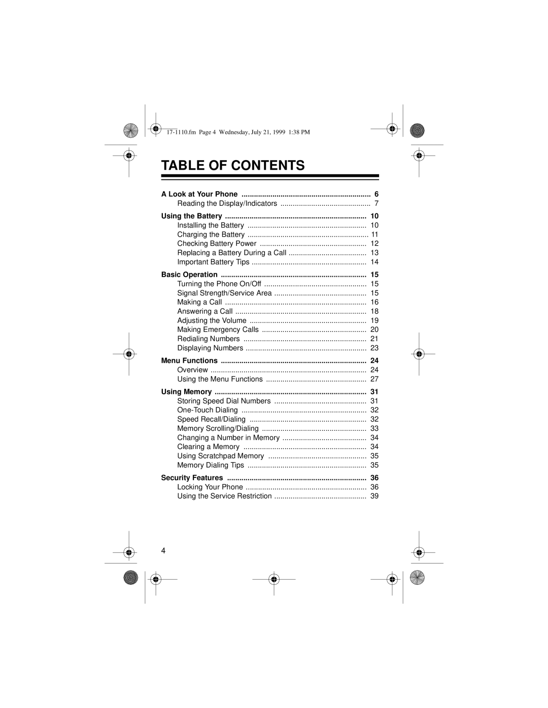 Radio Shack CT-501 owner manual Table of Contents 