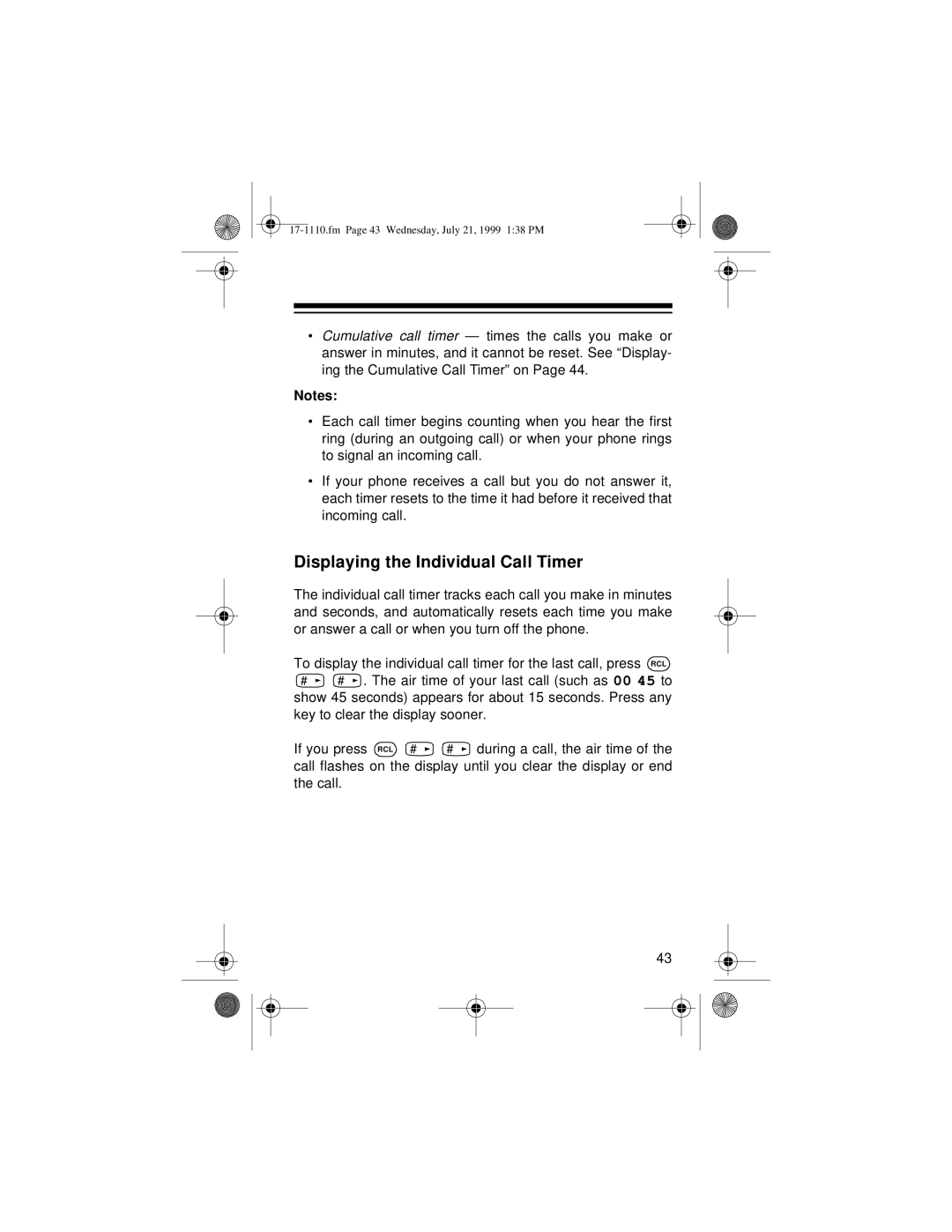 Radio Shack CT-501 owner manual Displaying the Individual Call Timer 