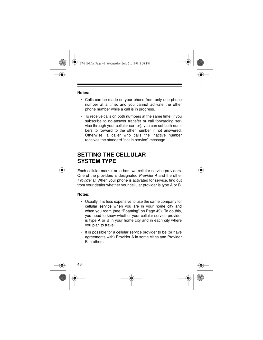 Radio Shack CT-501 owner manual Setting the Cellular System Type 