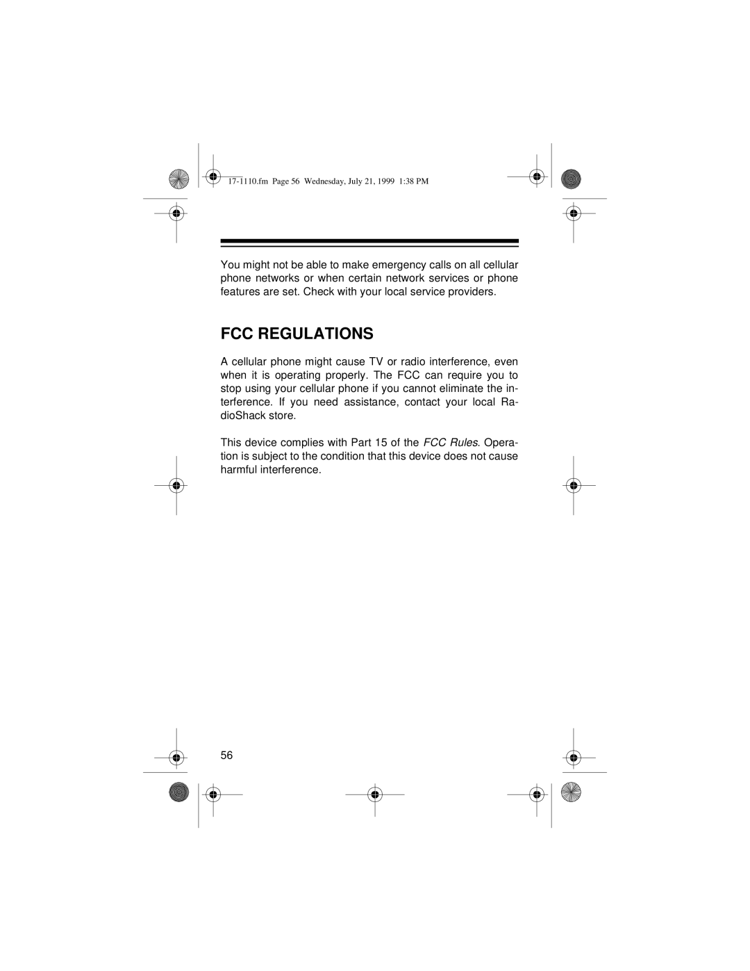 Radio Shack CT-501 owner manual FCC Regulations 