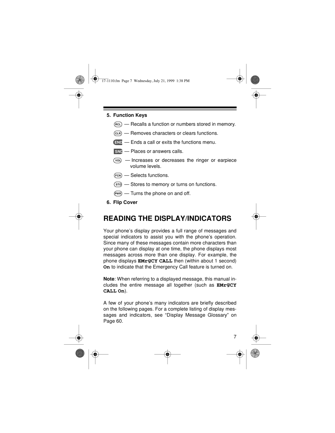 Radio Shack CT-501 owner manual Reading the DISPLAY/INDICATORS, Function Keys, Flip Cover 