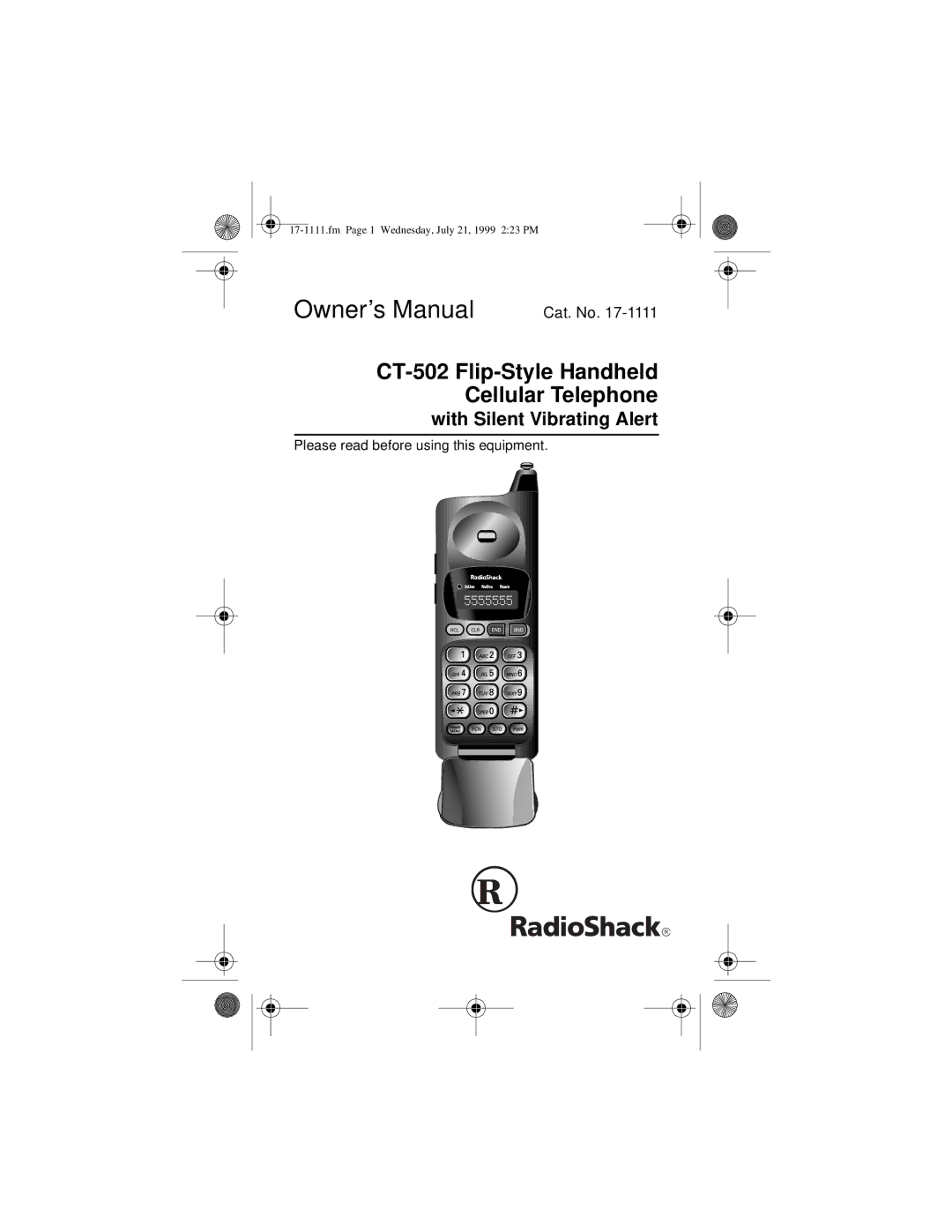 Radio Shack owner manual CT-502 Flip-Style Handheld Cellular Telephone 