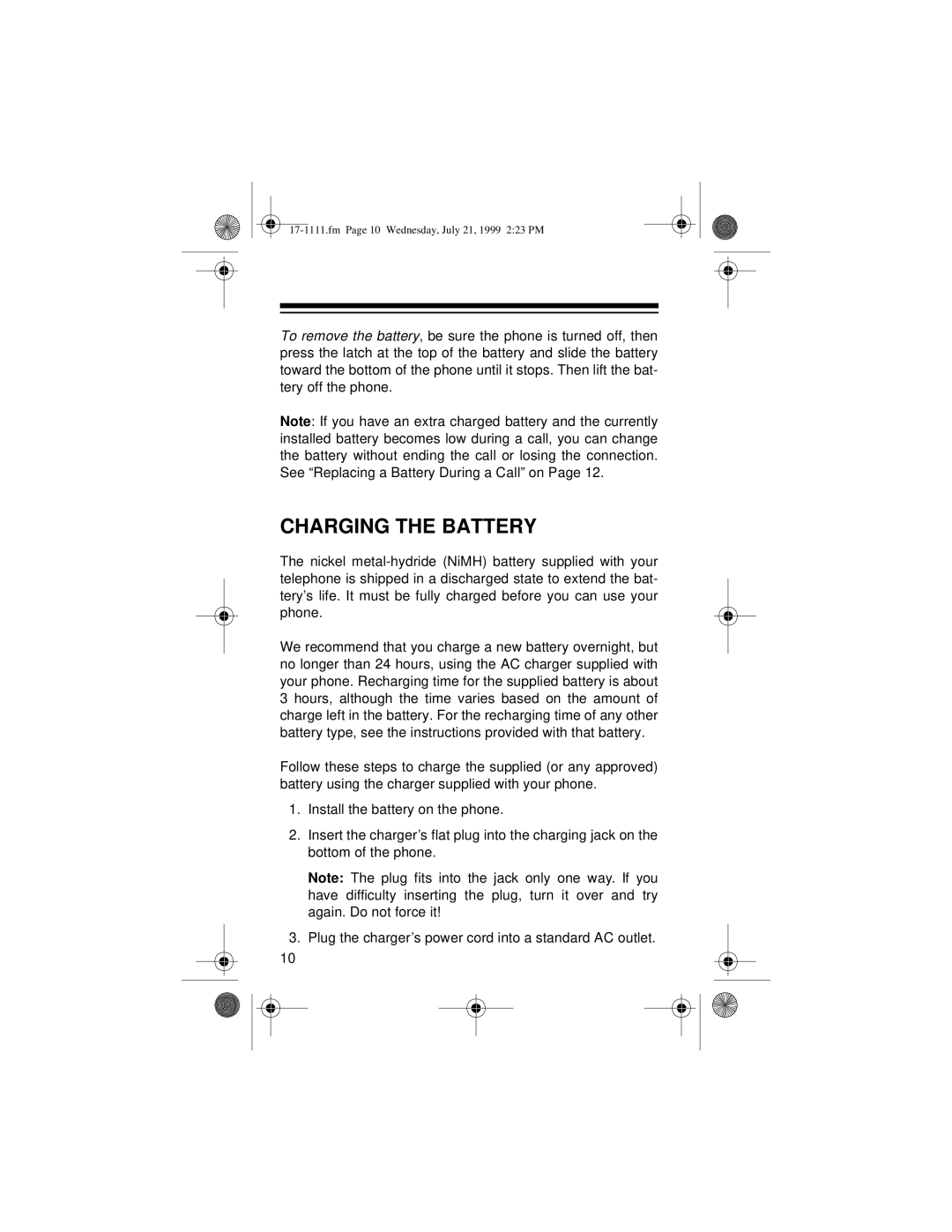 Radio Shack CT-502 owner manual Charging the Battery 