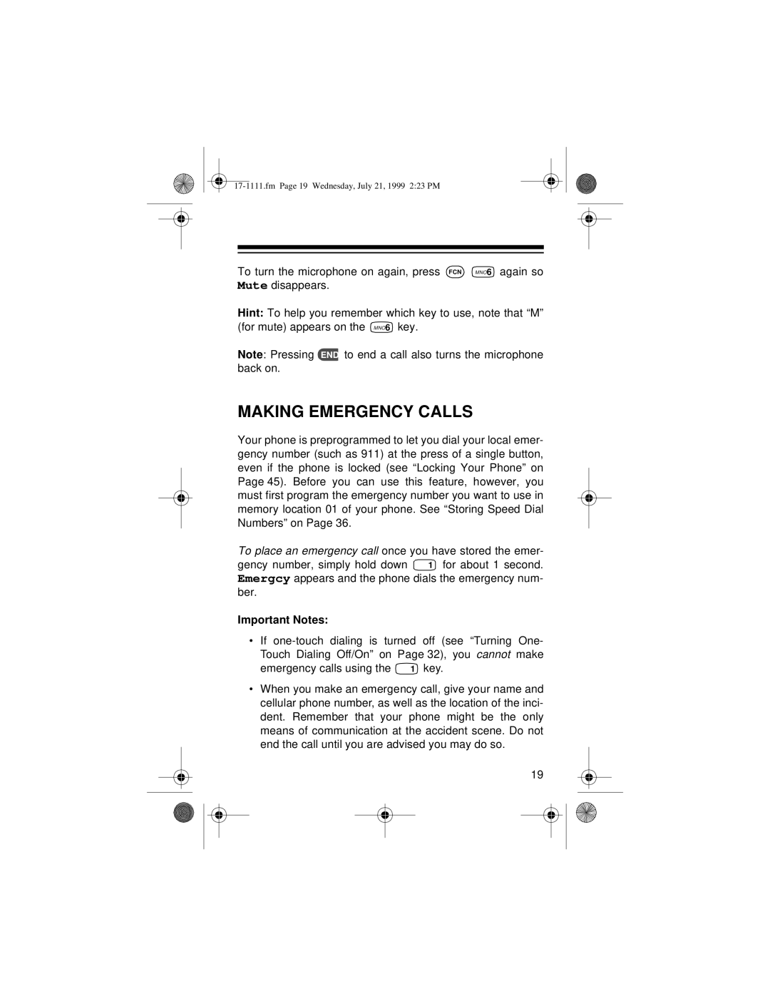 Radio Shack CT-502 owner manual Making Emergency Calls, Important Notes 