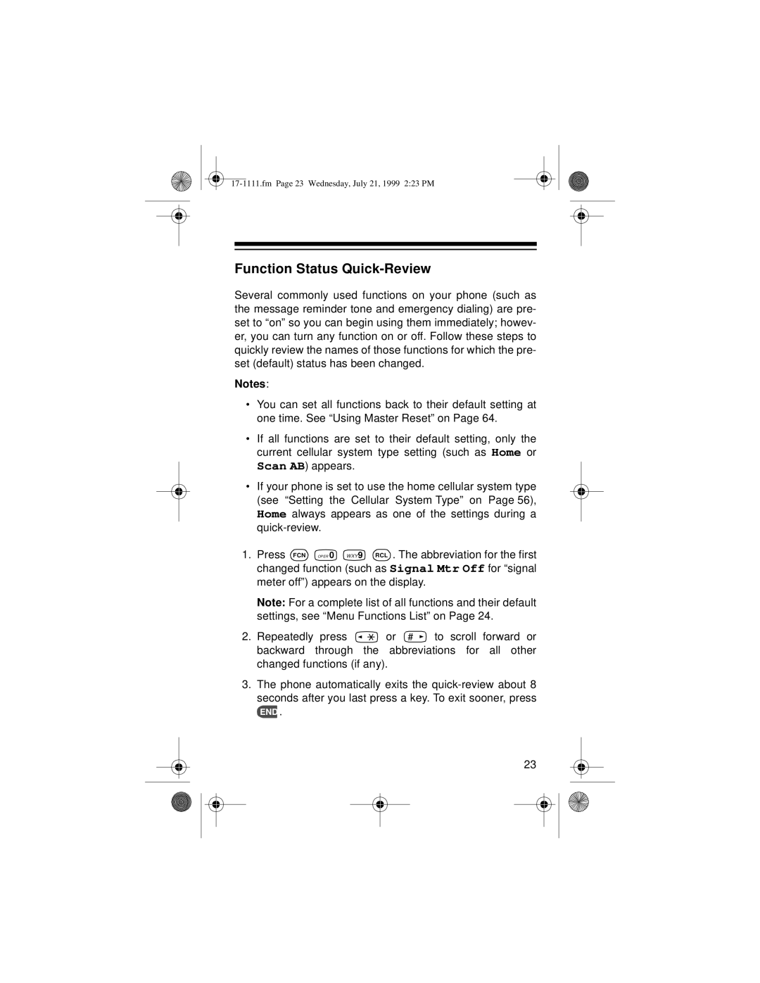 Radio Shack CT-502 owner manual Function Status Quick-Review 