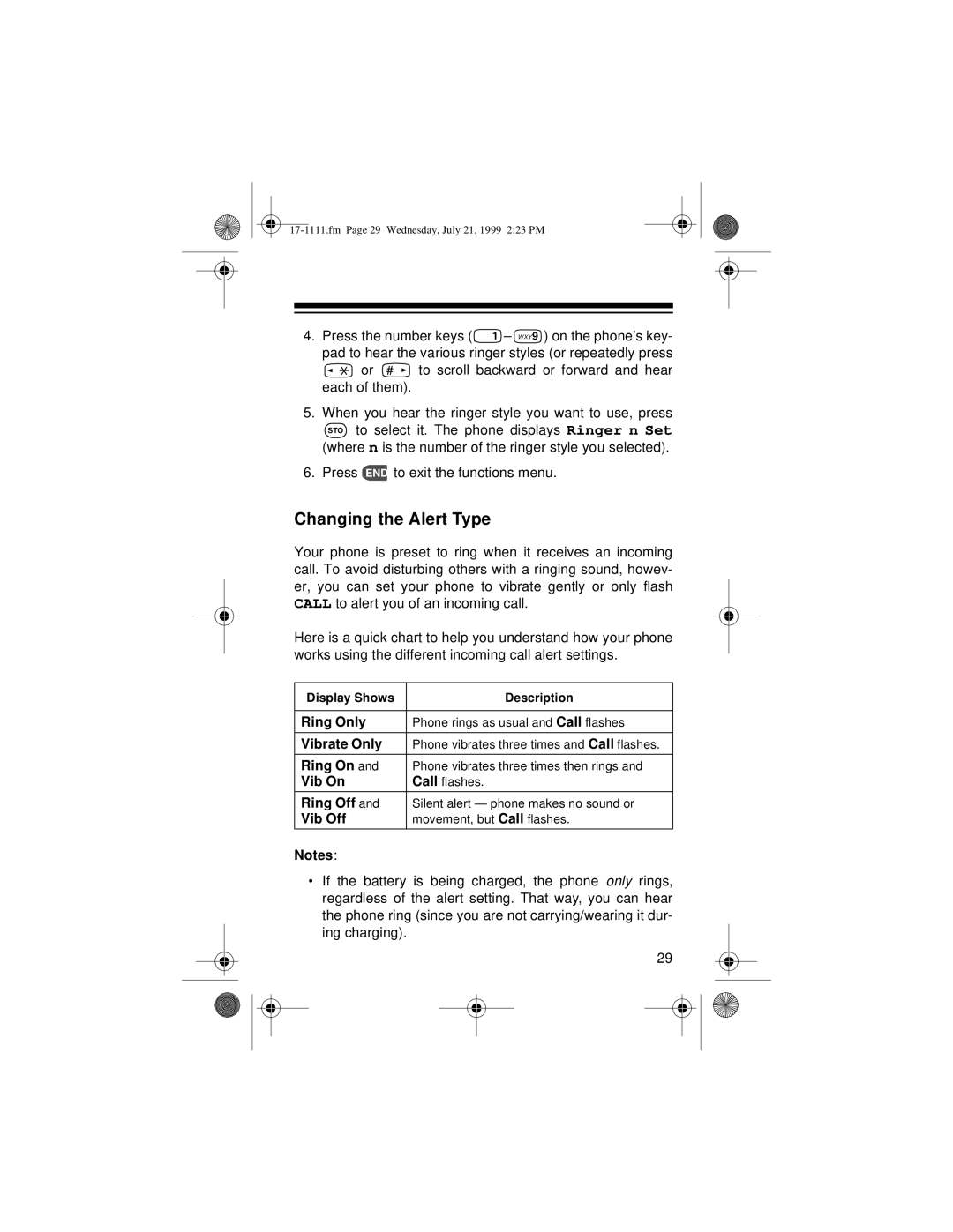 Radio Shack CT-502 owner manual Changing the Alert Type 