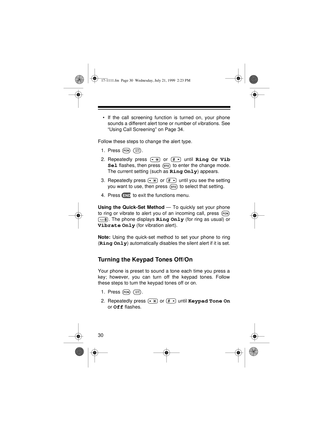 Radio Shack CT-502 owner manual Turning the Keypad Tones Off/On 