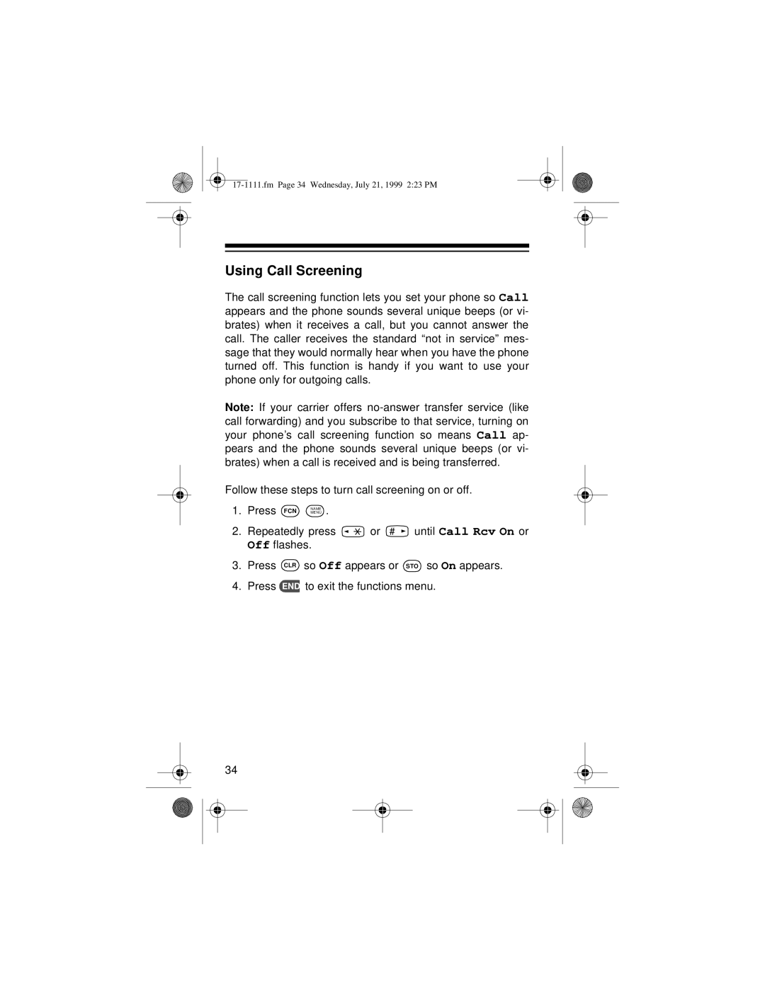 Radio Shack CT-502 owner manual Using Call Screening 