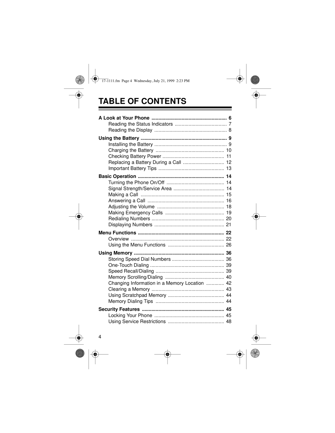 Radio Shack CT-502 owner manual Table of Contents 