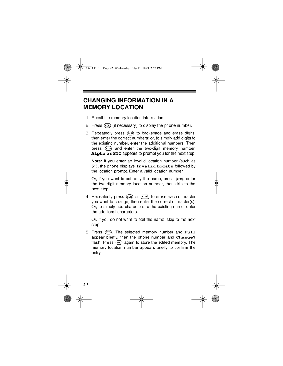 Radio Shack CT-502 owner manual Changing Information in a Memory Location 