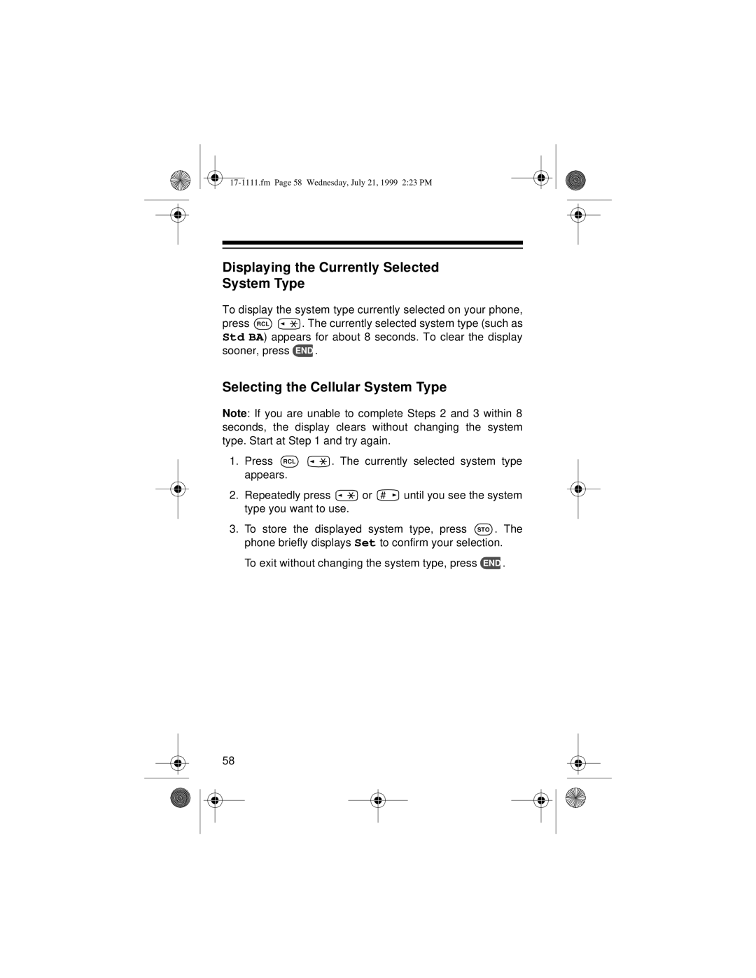 Radio Shack CT-502 owner manual Displaying the Currently Selected System Type, Selecting the Cellular System Type 