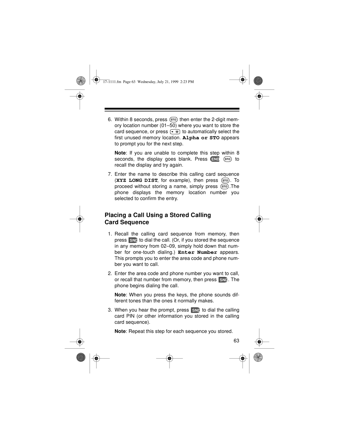 Radio Shack CT-502 owner manual Placing a Call Using a Stored Calling Card Sequence 