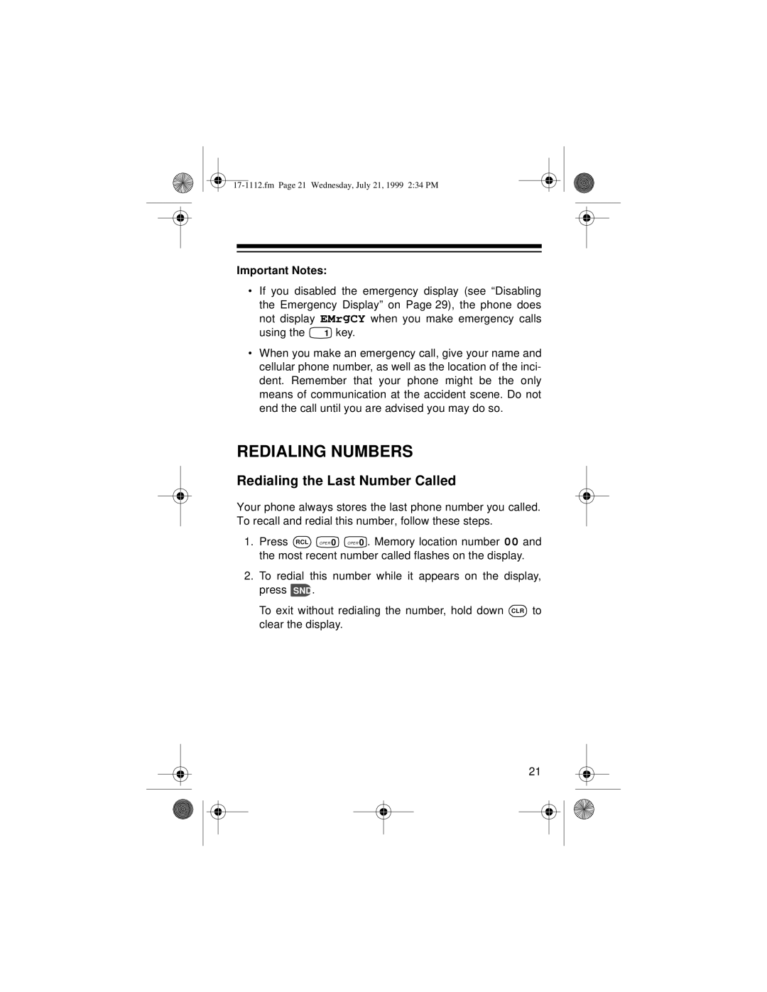 Radio Shack CT-503 owner manual Redialing Numbers, Redialing the Last Number Called, Important Notes 