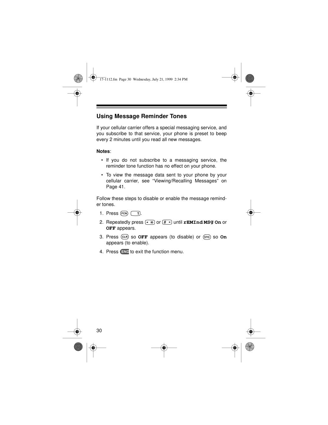 Radio Shack CT-503 owner manual Using Message Reminder Tones 