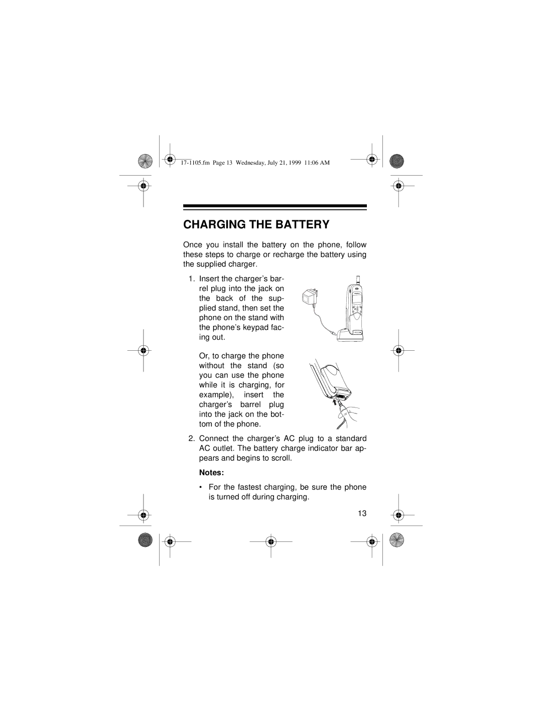 Radio Shack CT-600 owner manual Charging the Battery 