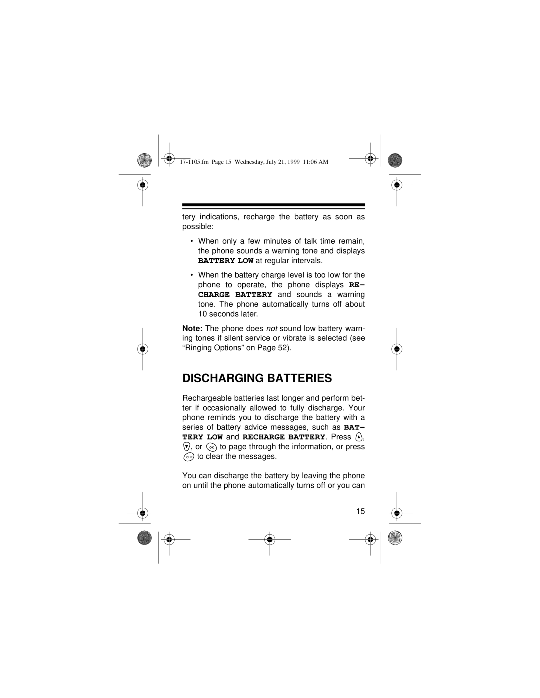 Radio Shack CT-600 owner manual Discharging Batteries 