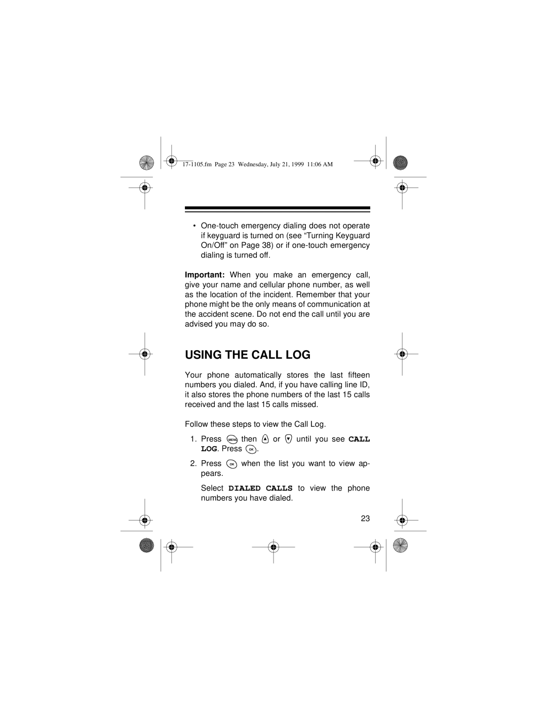 Radio Shack CT-600 owner manual Using the Call LOG 