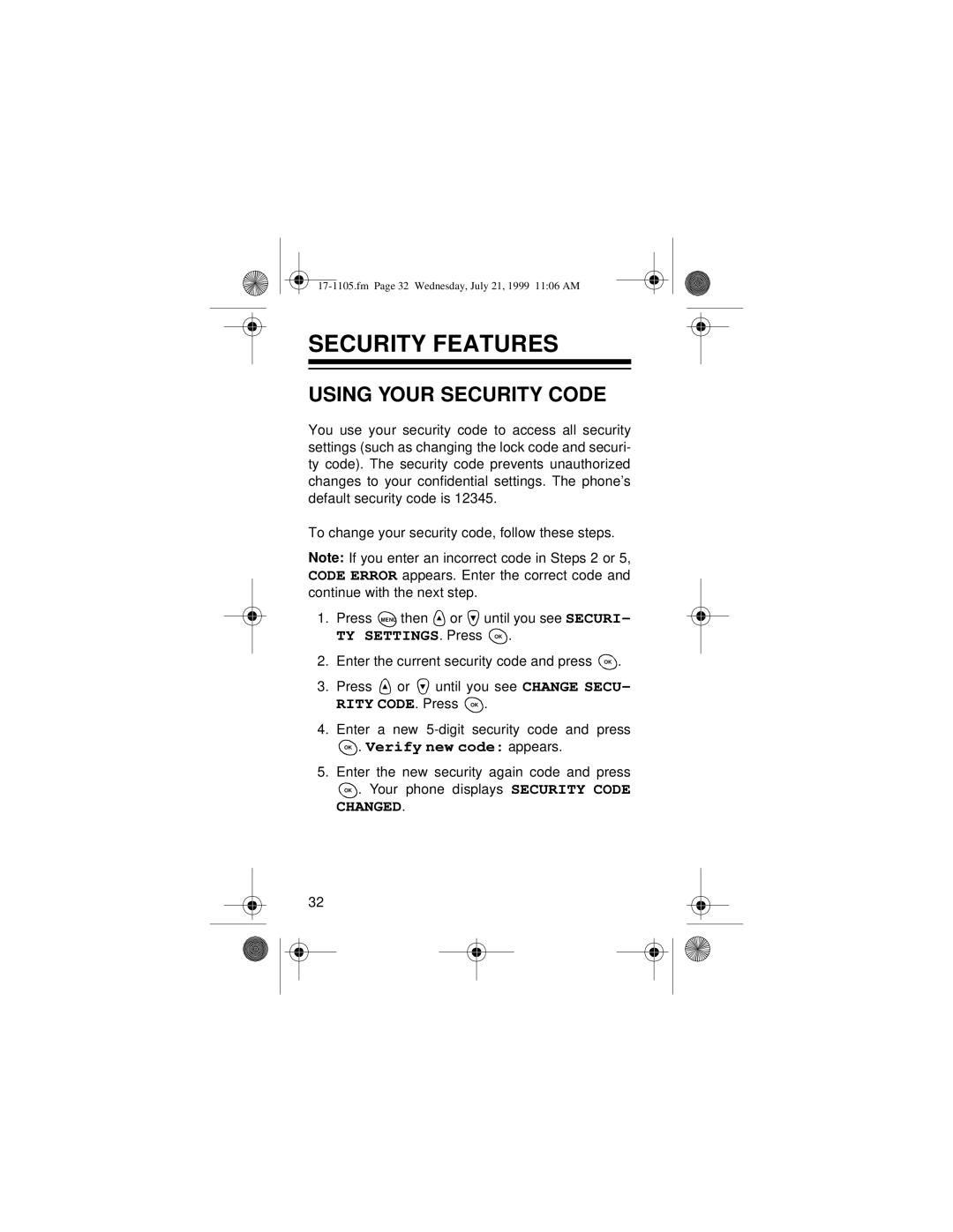 Radio Shack CT-600 owner manual Security Features, Using Your Security Code 