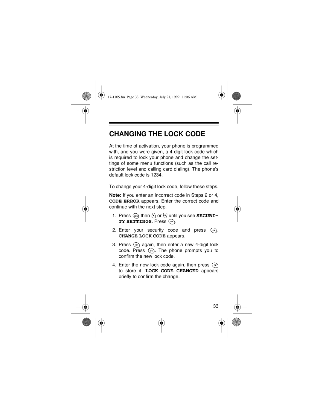 Radio Shack CT-600 owner manual Changing the Lock Code, Change Lock Code appears 