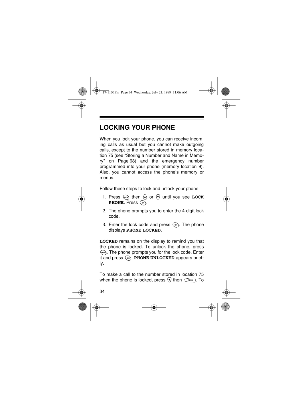 Radio Shack CT-600 owner manual Locking Your Phone 