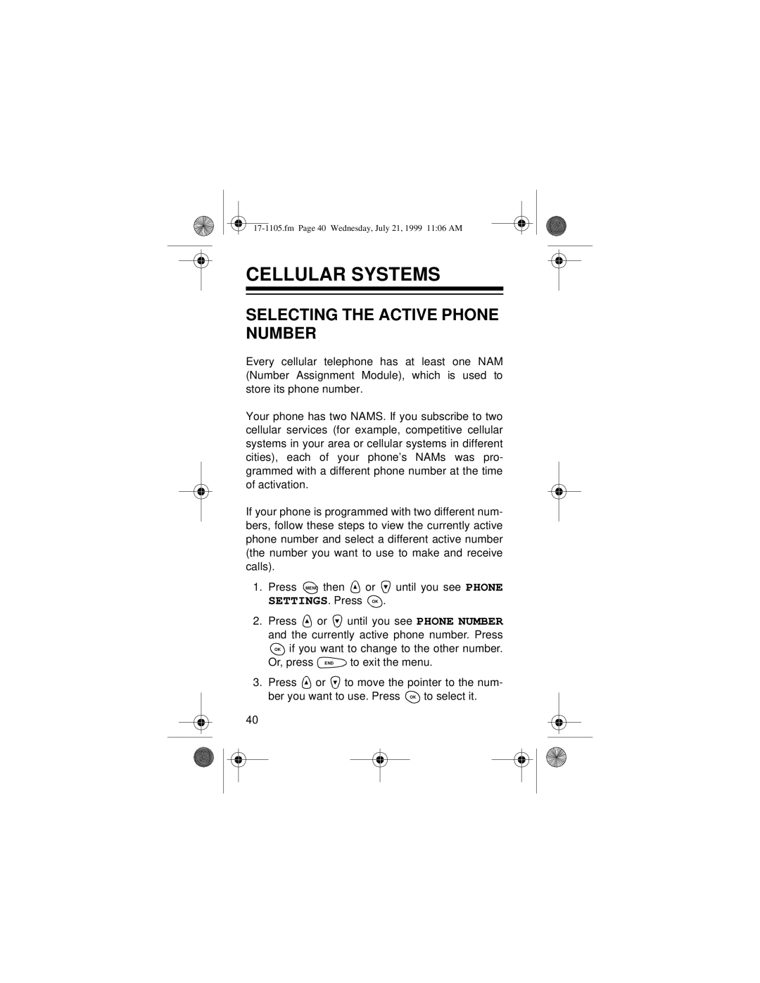 Radio Shack CT-600 owner manual Cellular Systems, Selecting the Active Phone Number 