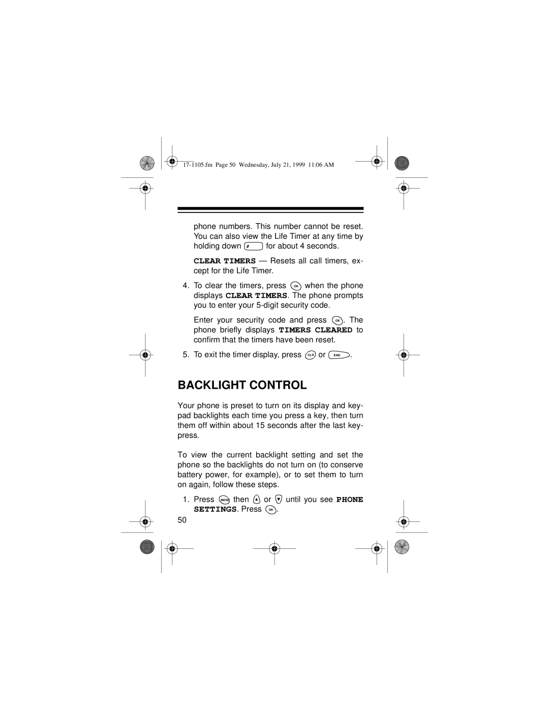 Radio Shack CT-600 owner manual Backlight Control 