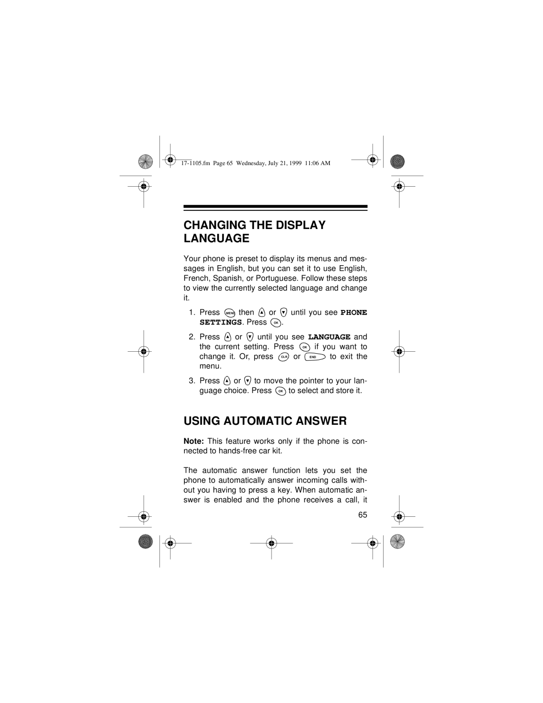 Radio Shack CT-600 owner manual Changing the Display Language, Using Automatic Answer 