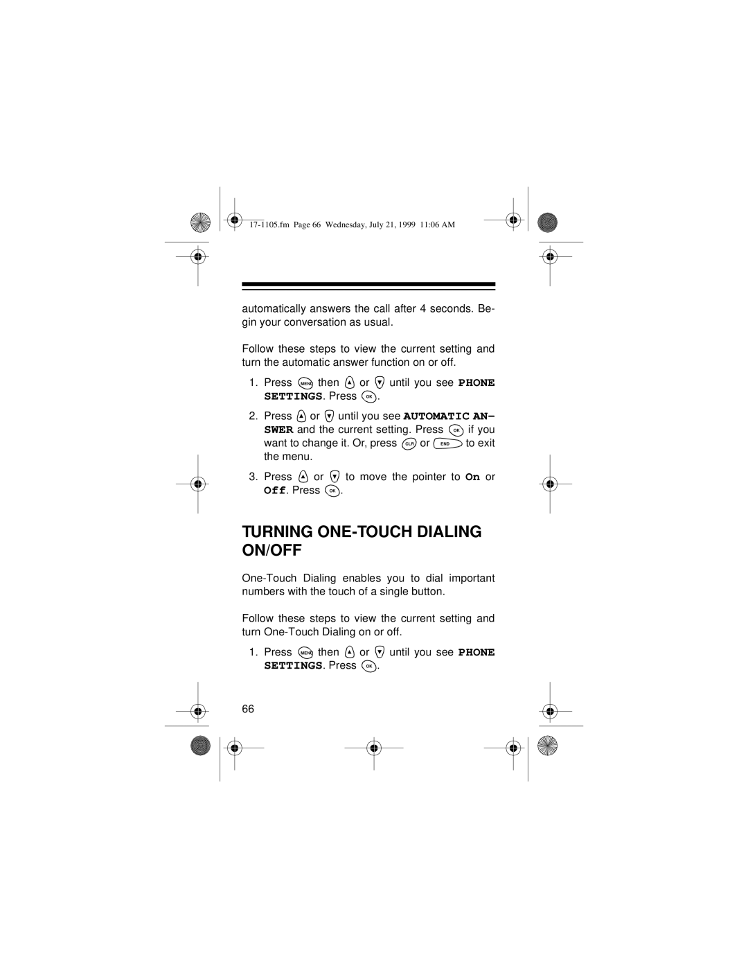 Radio Shack CT-600 owner manual Turning ONE-TOUCH Dialing ON/OFF 