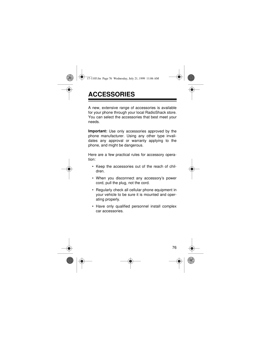 Radio Shack CT-600 owner manual Accessories 