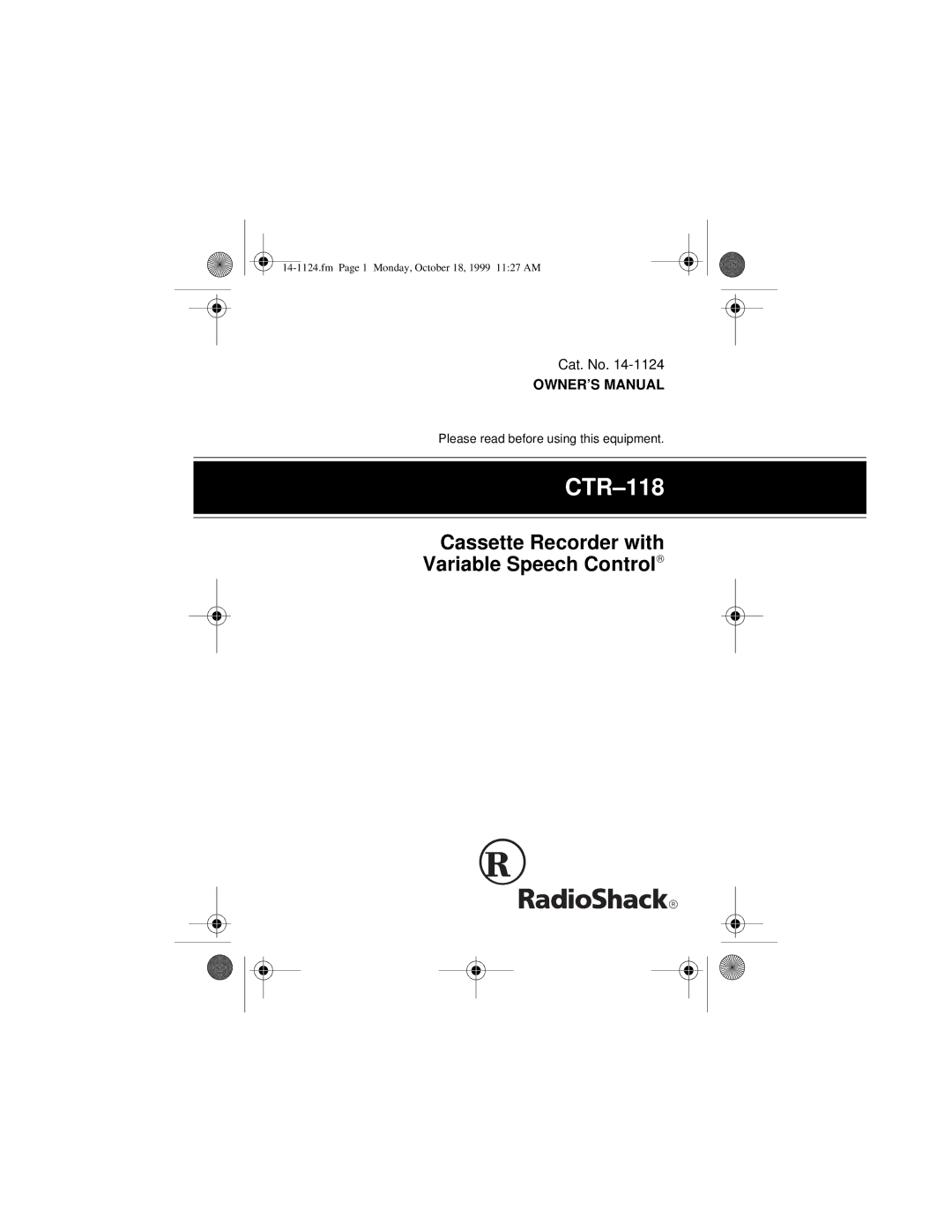 Radio Shack 14-1124 owner manual CTR-118, Fm Page 1 Monday, October 18, 1999 1127 AM 