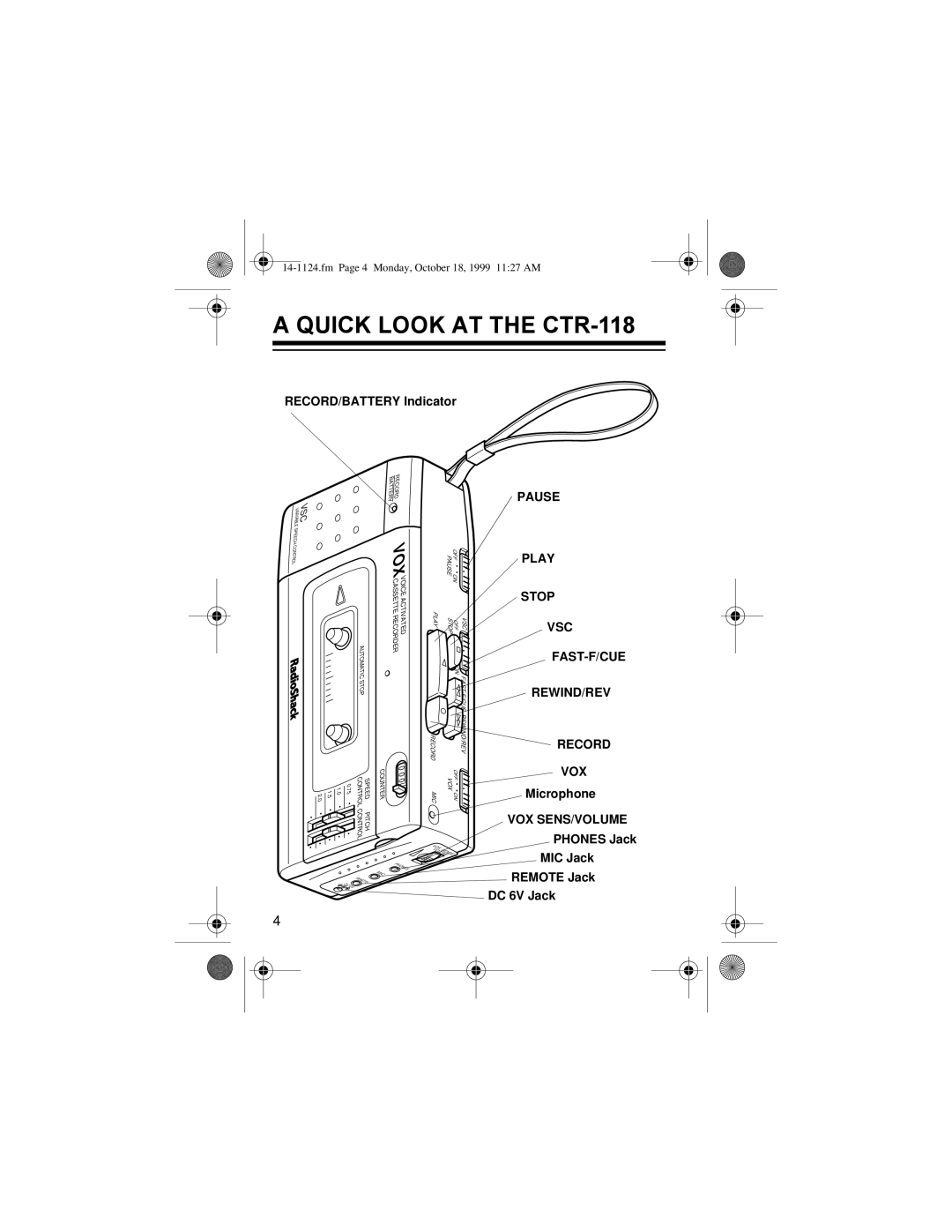 Radio Shack CTR-118, 14-1124 owner manual $#48,&.#/22.#$7#7+#&75044, Fm Page 4 Monday, October 18, 1999 1127 AM 