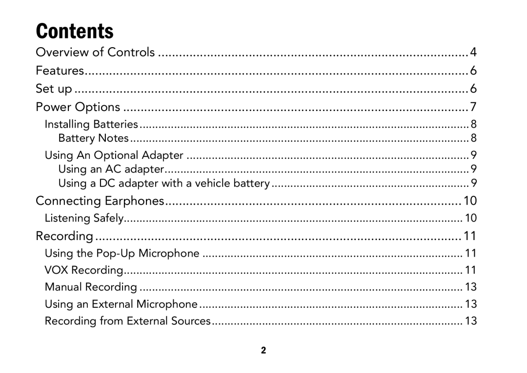 Radio Shack CTR-122 quick start Contents 