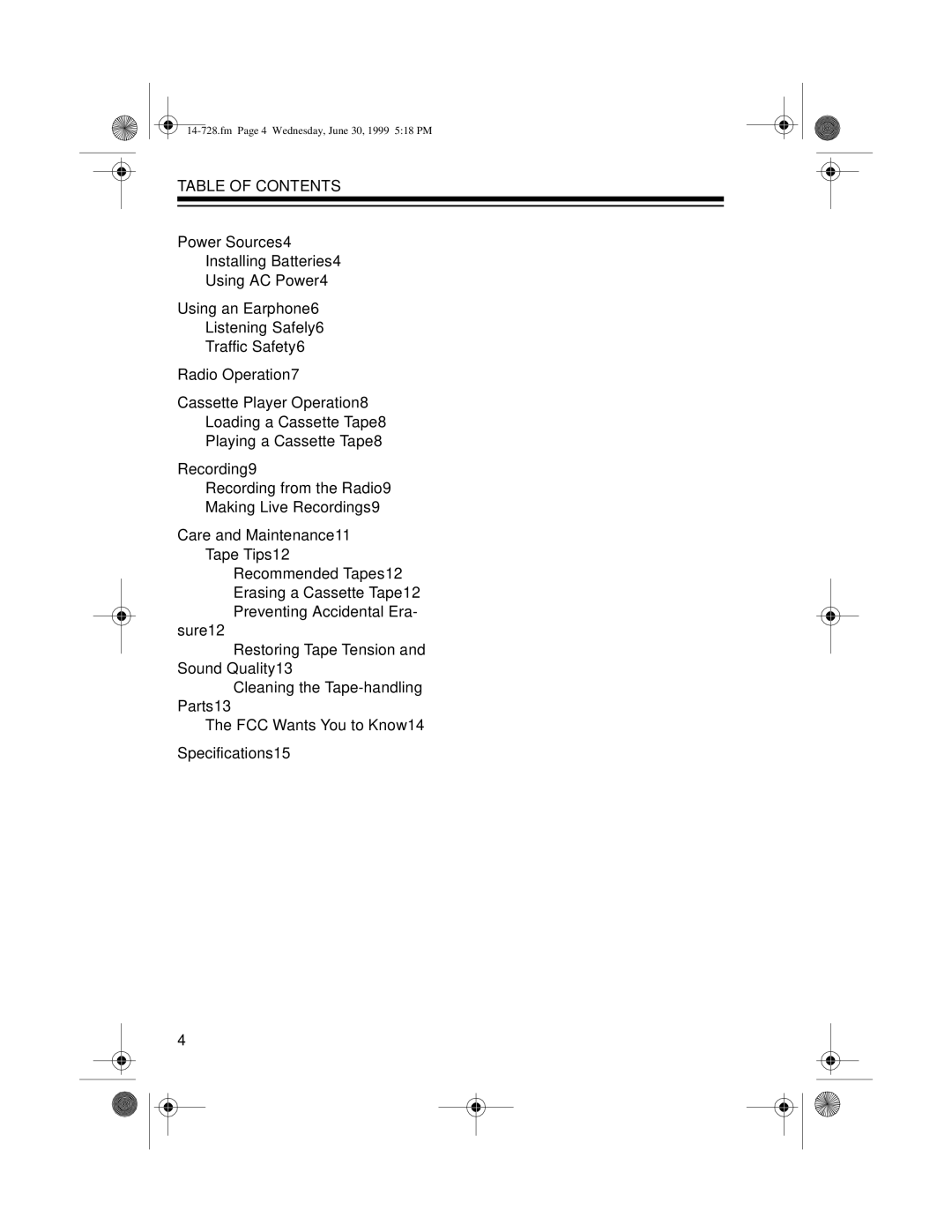 Radio Shack CTR-98 owner manual Table of Contents 