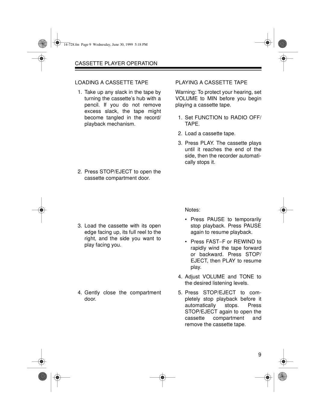 Radio Shack CTR-98 owner manual Fm Page 9 Wednesday, June 30, 1999 518 PM 