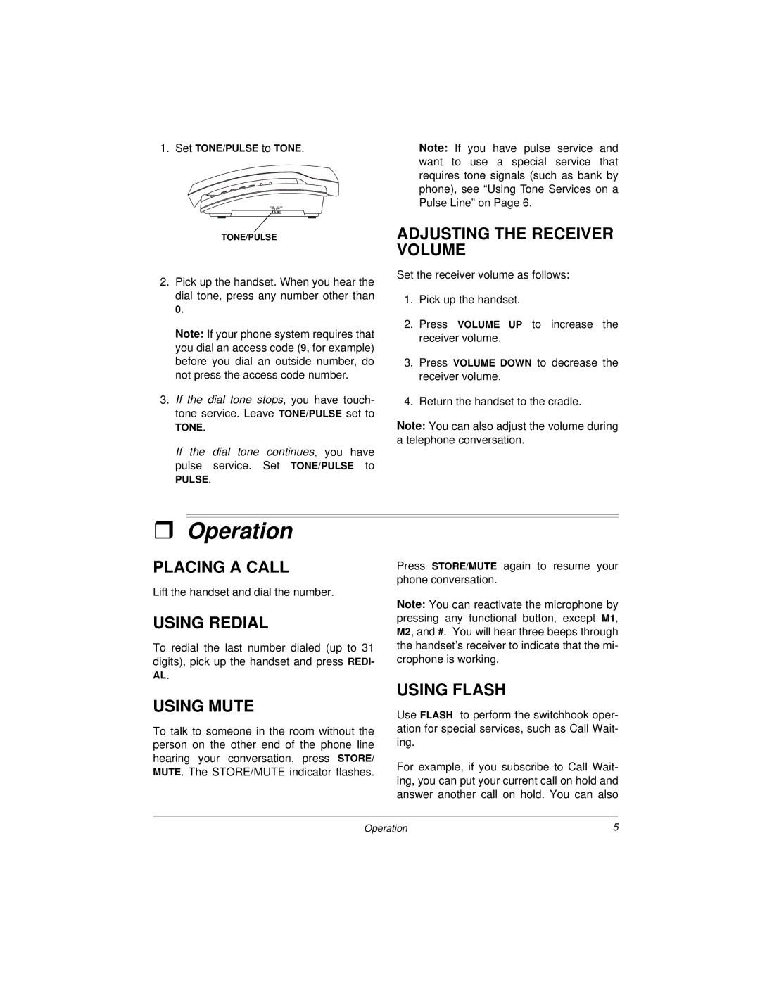 Radio Shack Desktop Phone owner manual Operation 