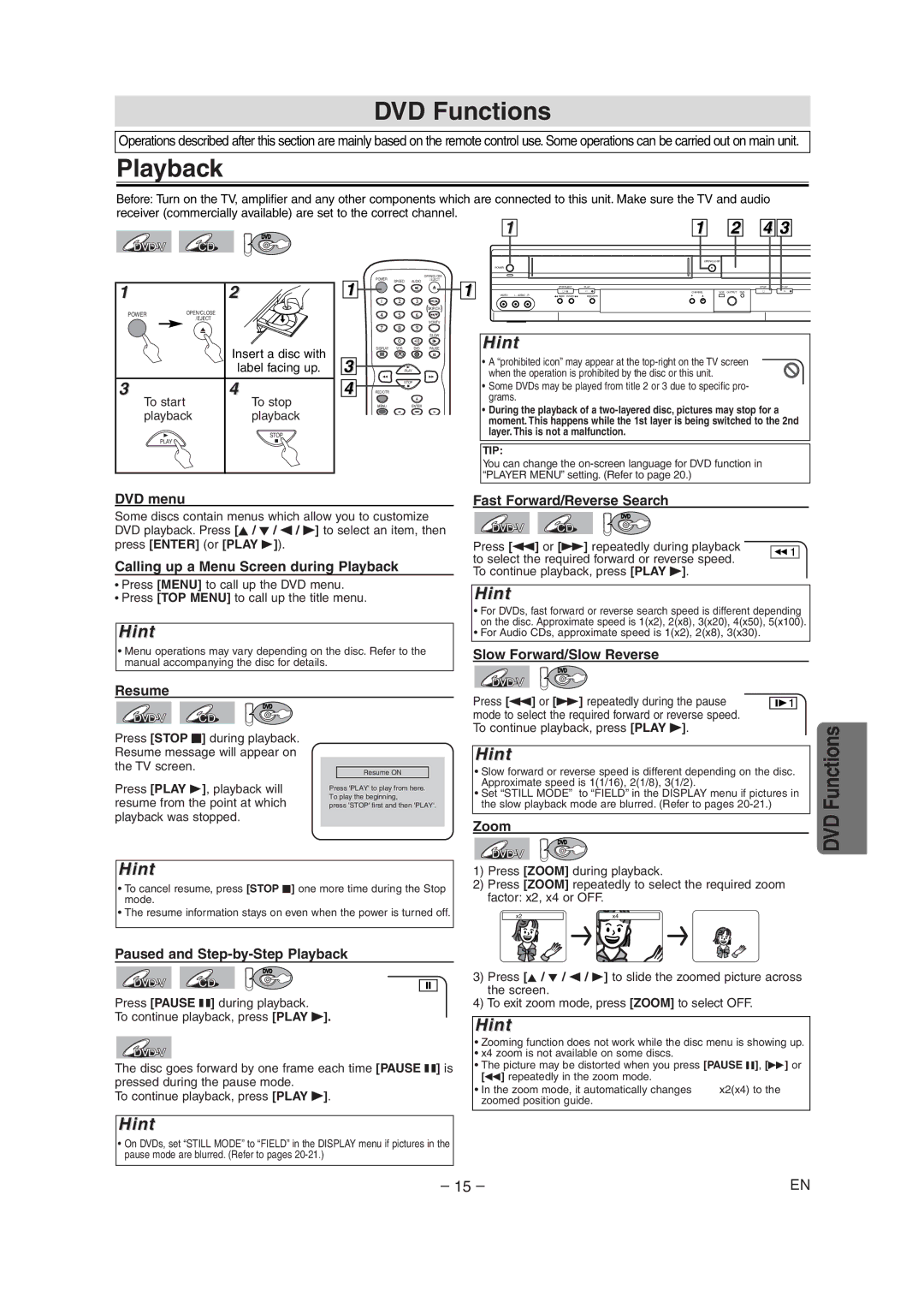 Radio Shack DVD / VCR owner manual DVD Functions 