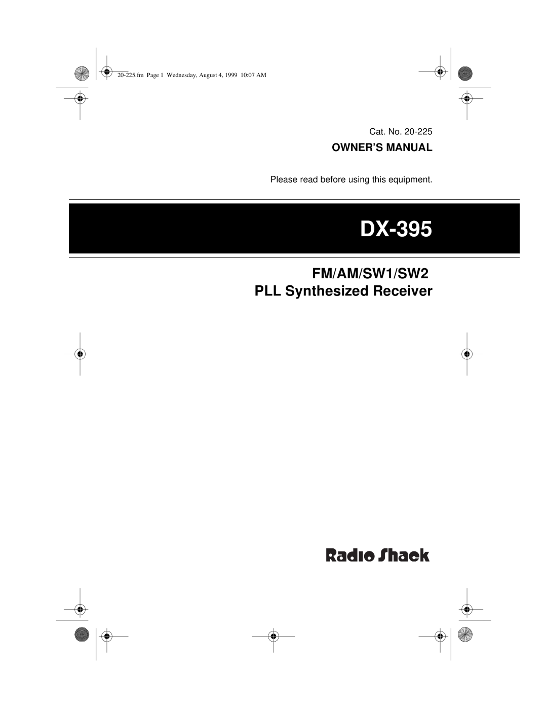 Radio Shack DX-395 owner manual FM/AM/SW1/SW2 PLL Synthesized Receiver 