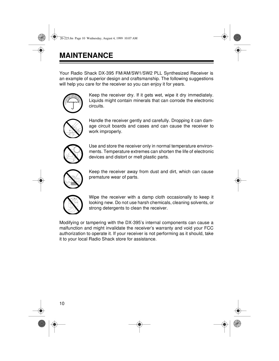 Radio Shack DX-395 owner manual Maintenance 