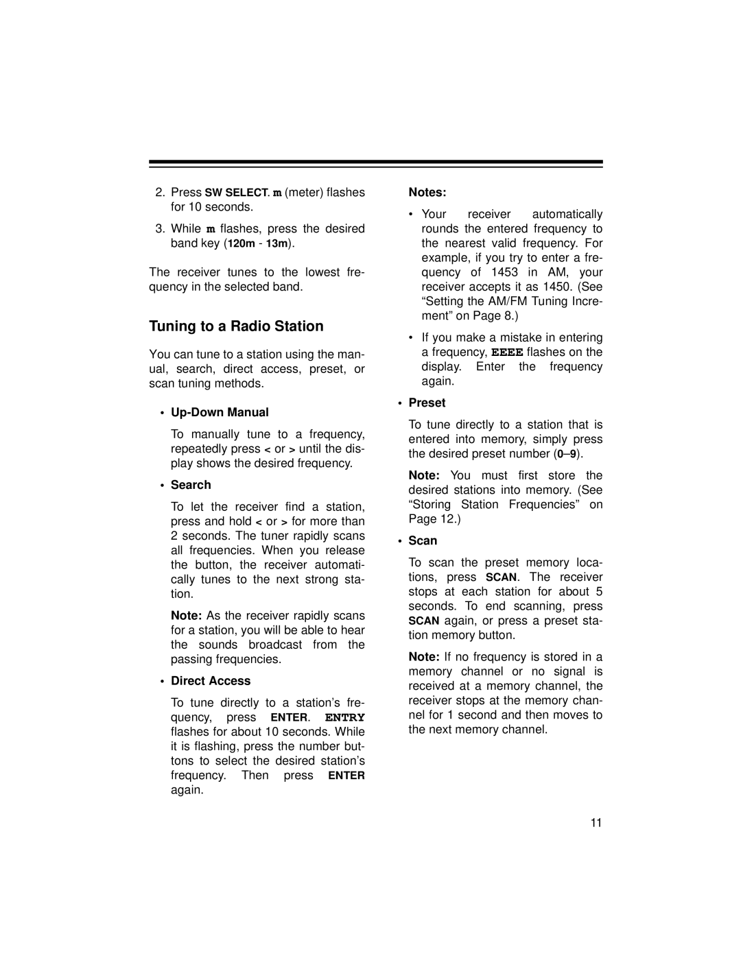 Radio Shack DX-396 owner manual Tuning to a Radio Station, Up-Down Manual 