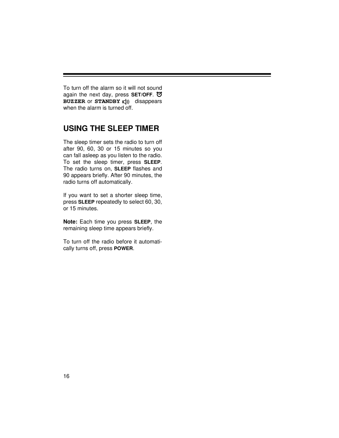 Radio Shack DX-396 owner manual Using the Sleep Timer 