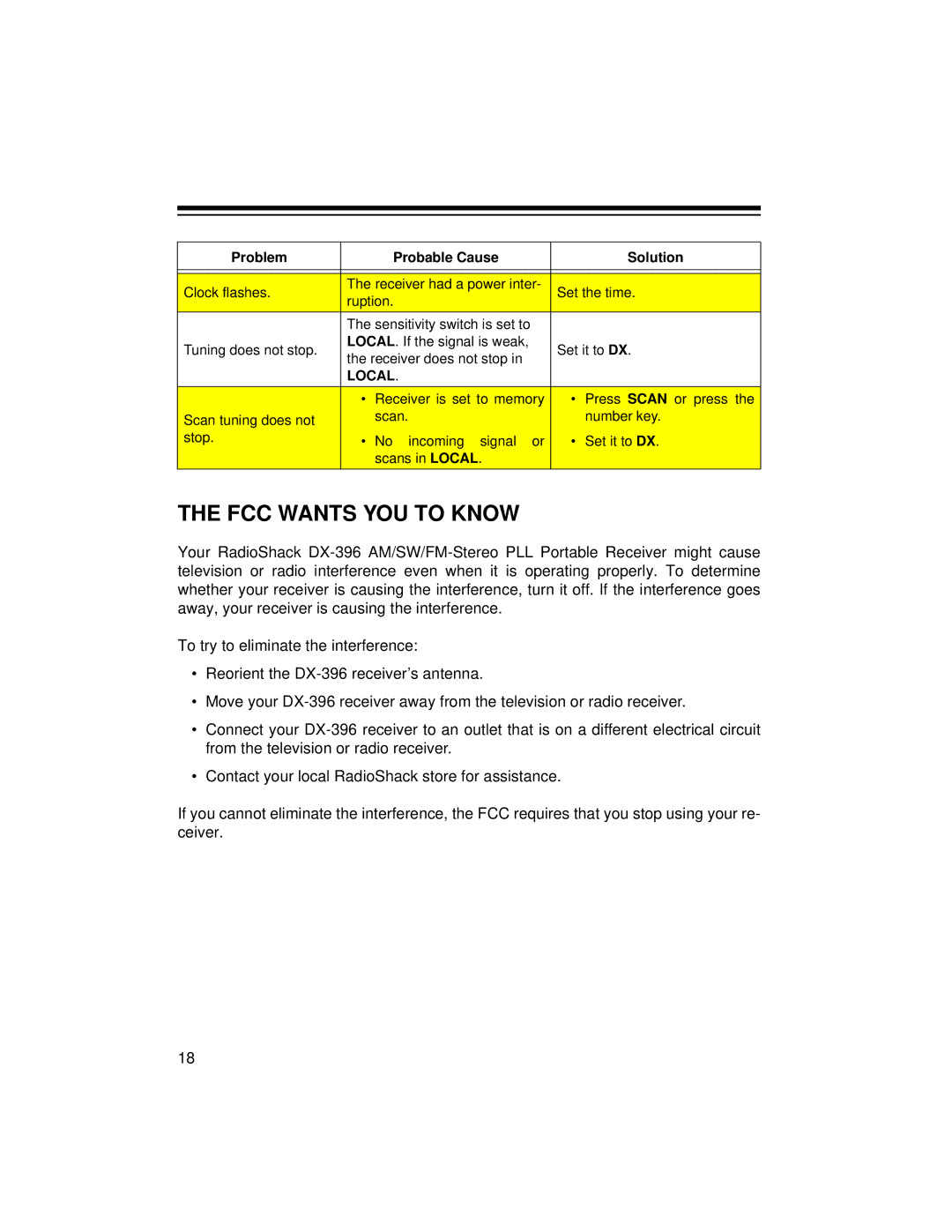 Radio Shack DX-396 owner manual FCC Wants YOU to Know, Local 