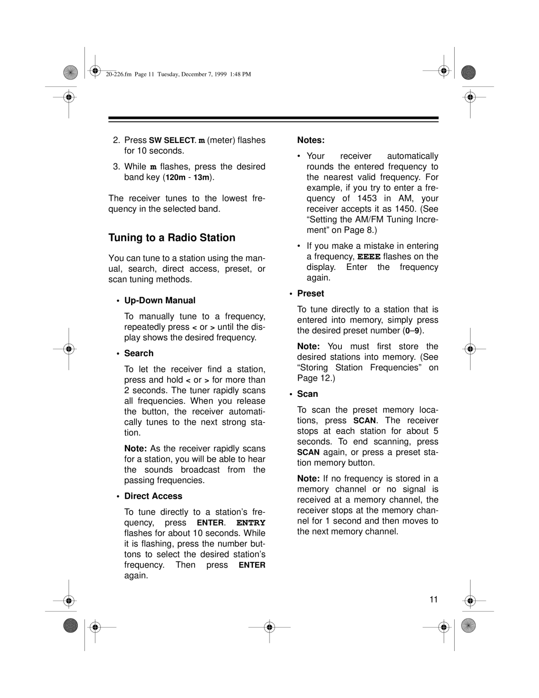 Radio Shack DX-396 owner manual Tuning to a Radio Station, Up-Down Manual 