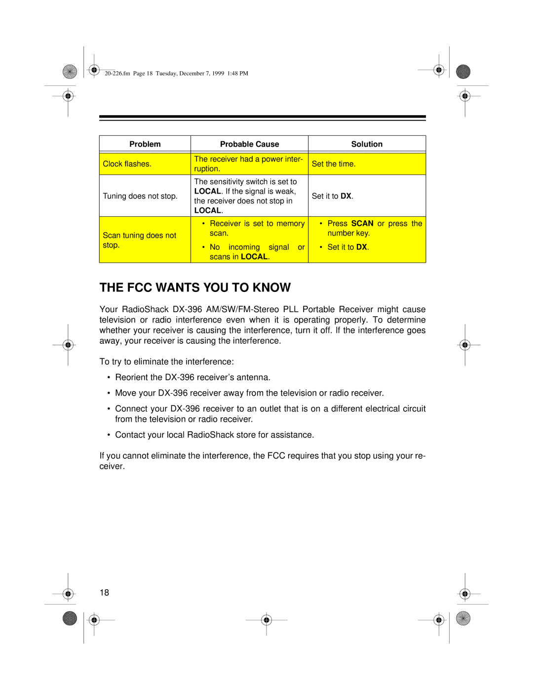 Radio Shack DX-396 owner manual FCC Wants YOU to Know, Local 