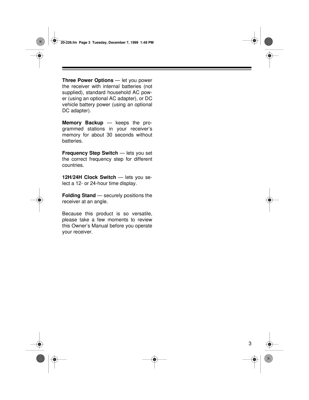 Radio Shack DX-396 owner manual Folding Stand securely positions the receiver at an angle 