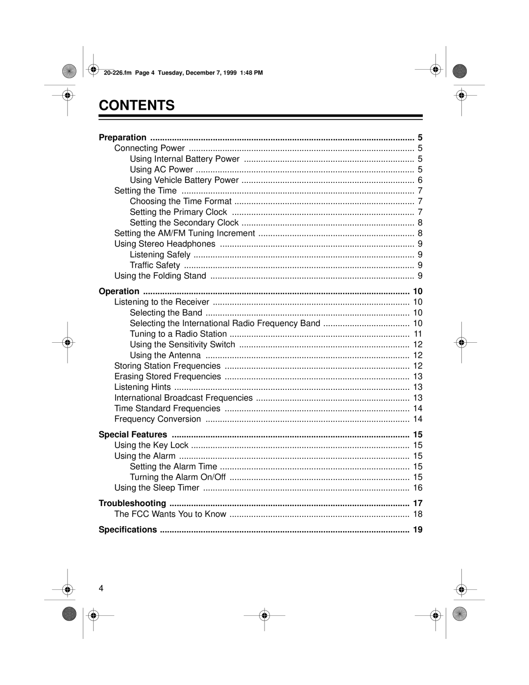 Radio Shack DX-396 owner manual Contents 