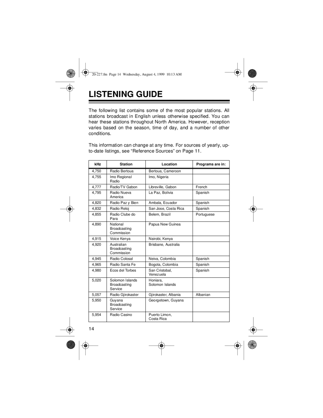 Radio Shack DX-397 owner manual Listening Guide 