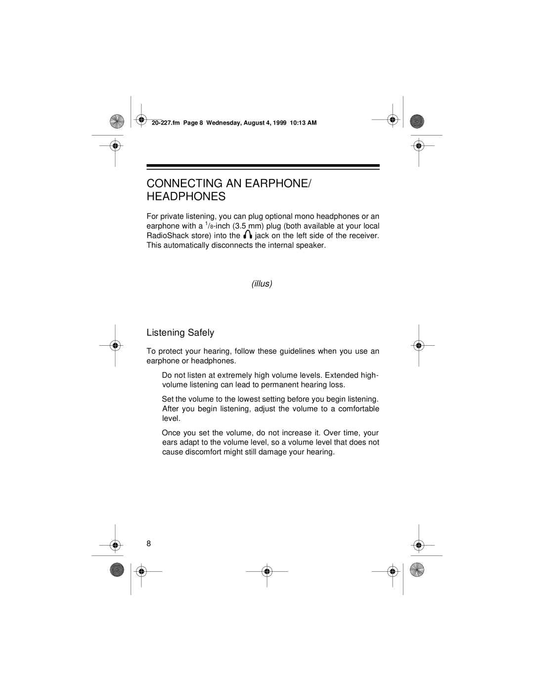 Radio Shack DX-397 owner manual Connecting AN Earphone Headphones, Listening Safely 