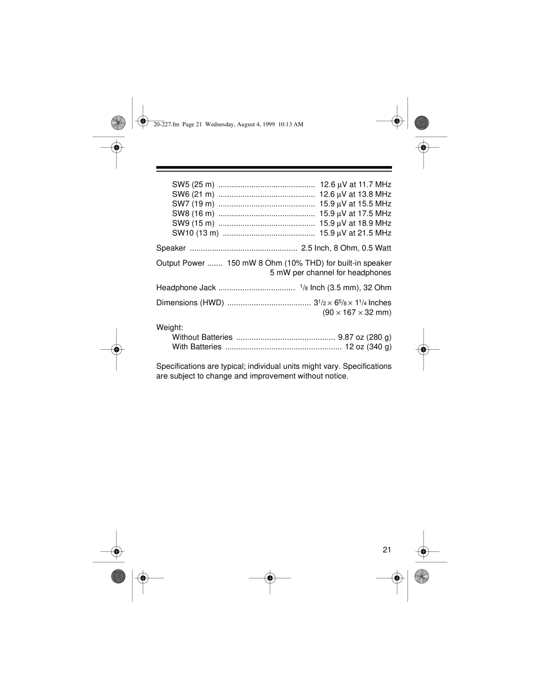 Radio Shack DX-397 owner manual 12.6 μV at 11.7 MHz 