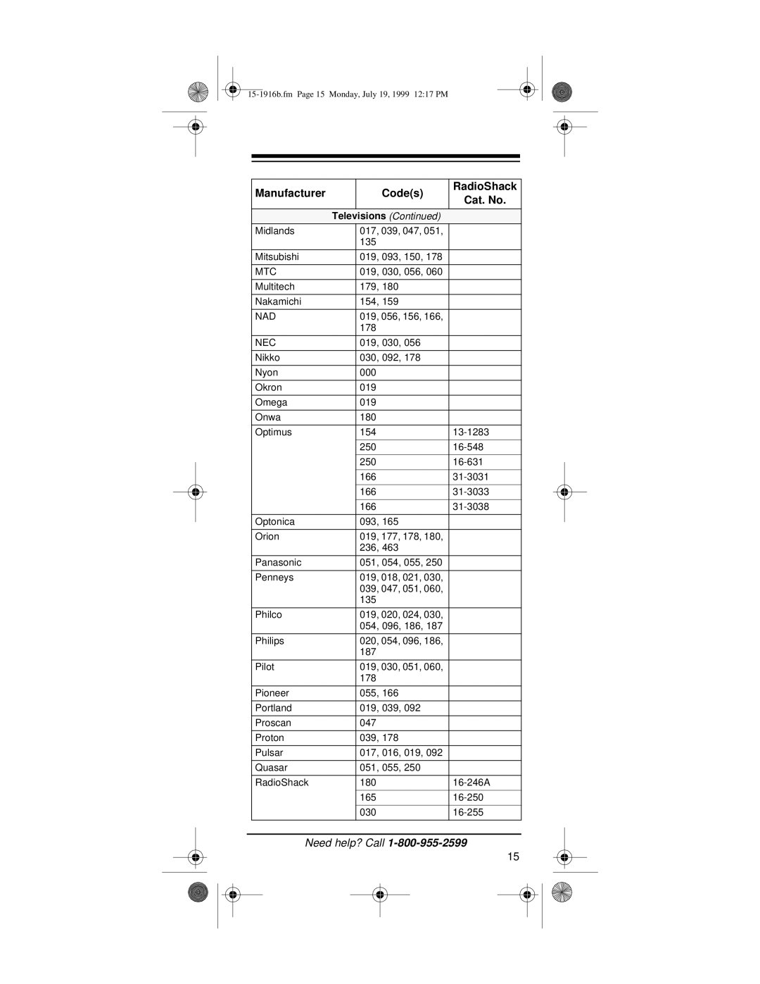 Radio Shack Easy Remote owner manual Mtc, Nad, Nec 